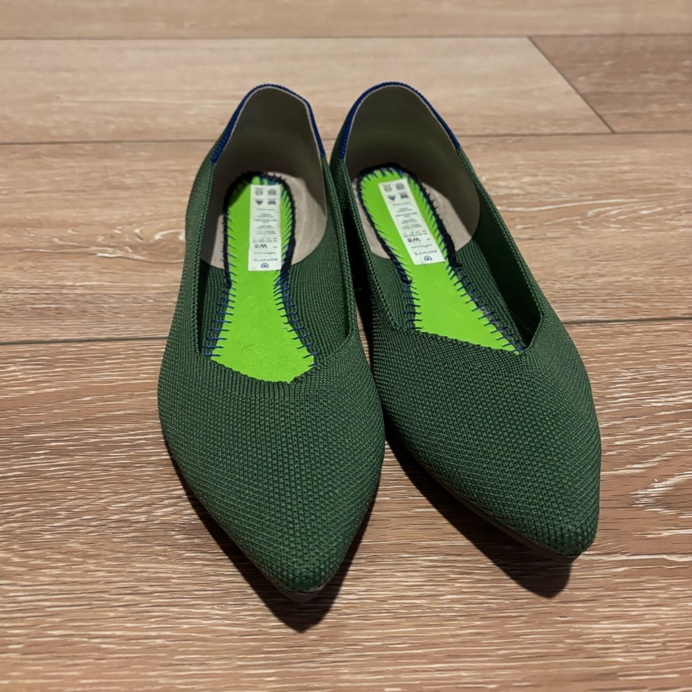 Rothys The Point Shoes Womens 8 Green Retired Pointed Toe Willow Slip On Basic